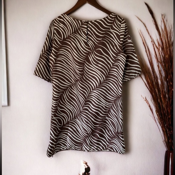 ELIZABETH MCKAY CHOCOLATE & IVORY FEATHER LINDSAY TUNIC DRESS SIZE 4 5054 - Picture 5 of 8